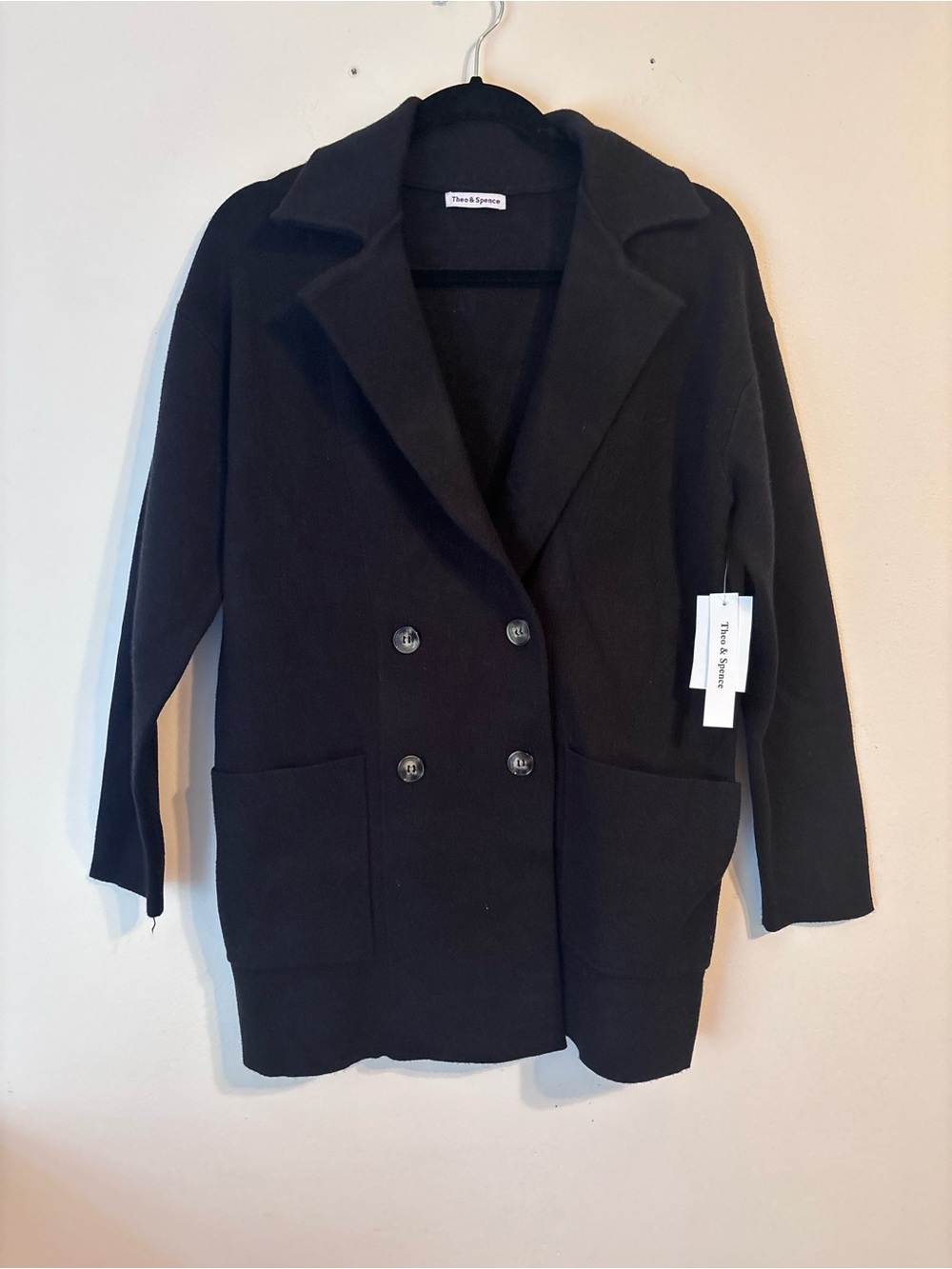 NWT Theo & Spence Black Double Breasted Knit Coat Jacket - XS